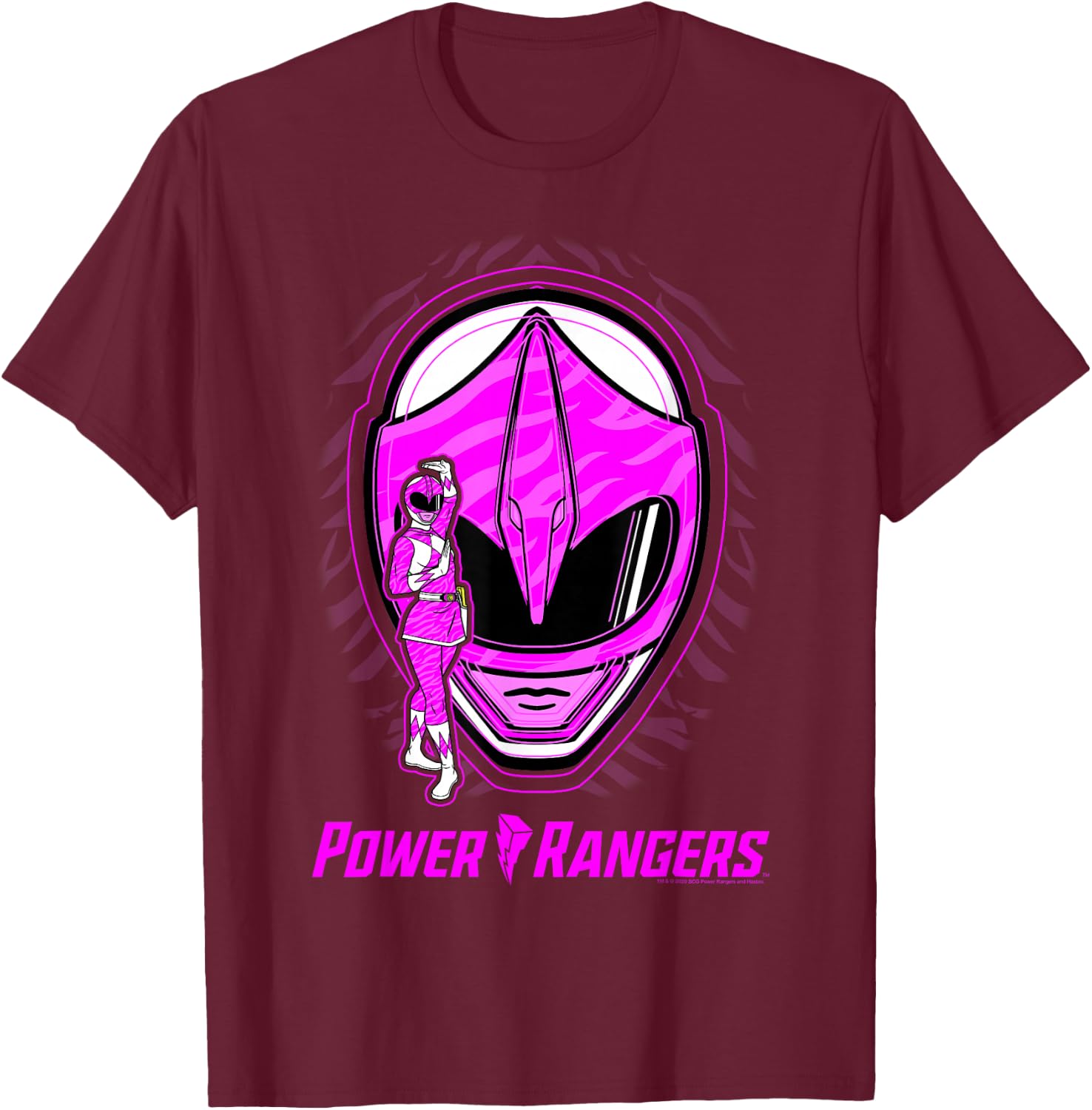 Power Rangers Pink Ranger Icon Fill Helmet Silhouette T-Shirt - T-Shirt | Maroon