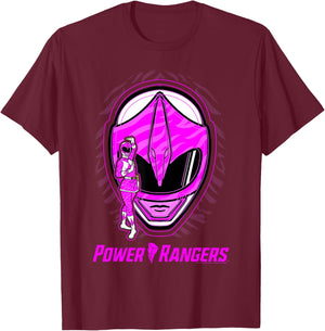 Power Rangers Pink Ranger Icon Fill Helmet Silhouette T-Shirt - T-Shirt | Maroon