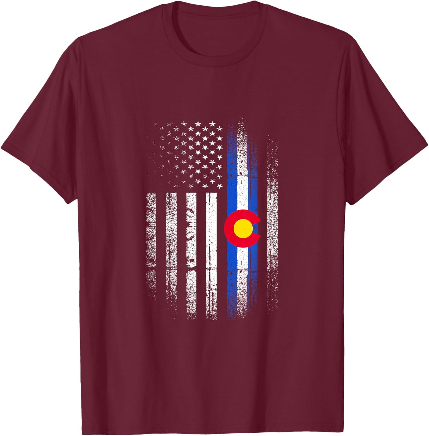 Colorado USA American Flag State Home Pride Patriotic T-Shirt - T-Shirt | Maroon
