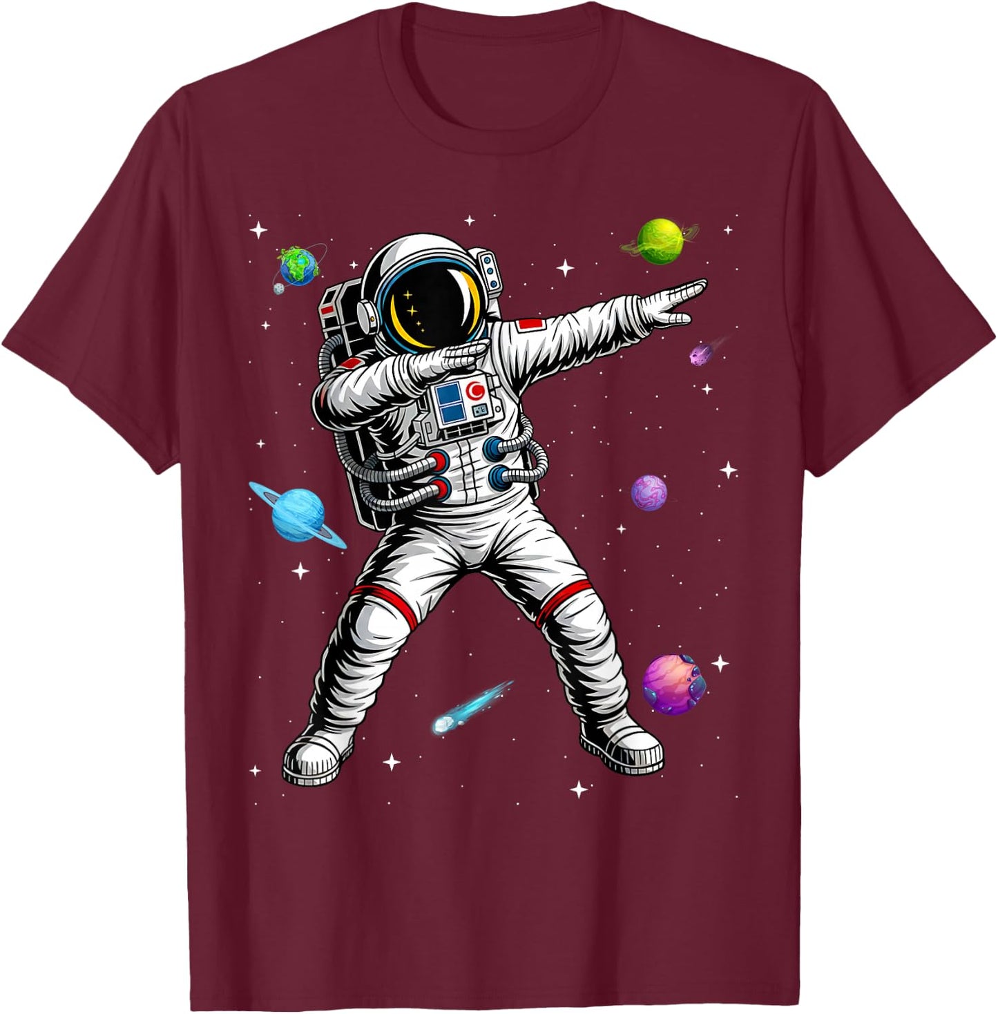 Astronaut Dabbing Planets Science Space T-Shirt - T-Shirt | Maroon