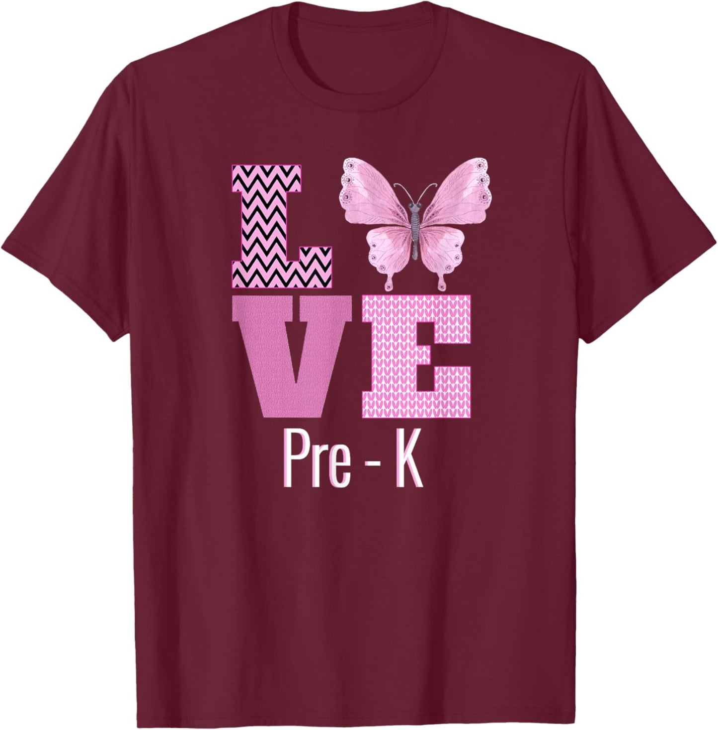 Love Pre-K Purple Butterfly Pre-K Teacher Back To School Women Kids T-Shirt - T-Shirt | Maroon