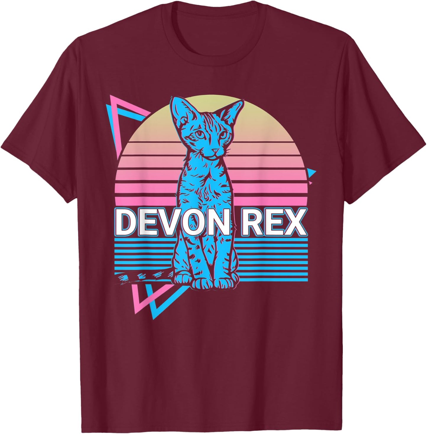 Devon Rex Cat Retro T-Shirt - T-Shirt | Maroon