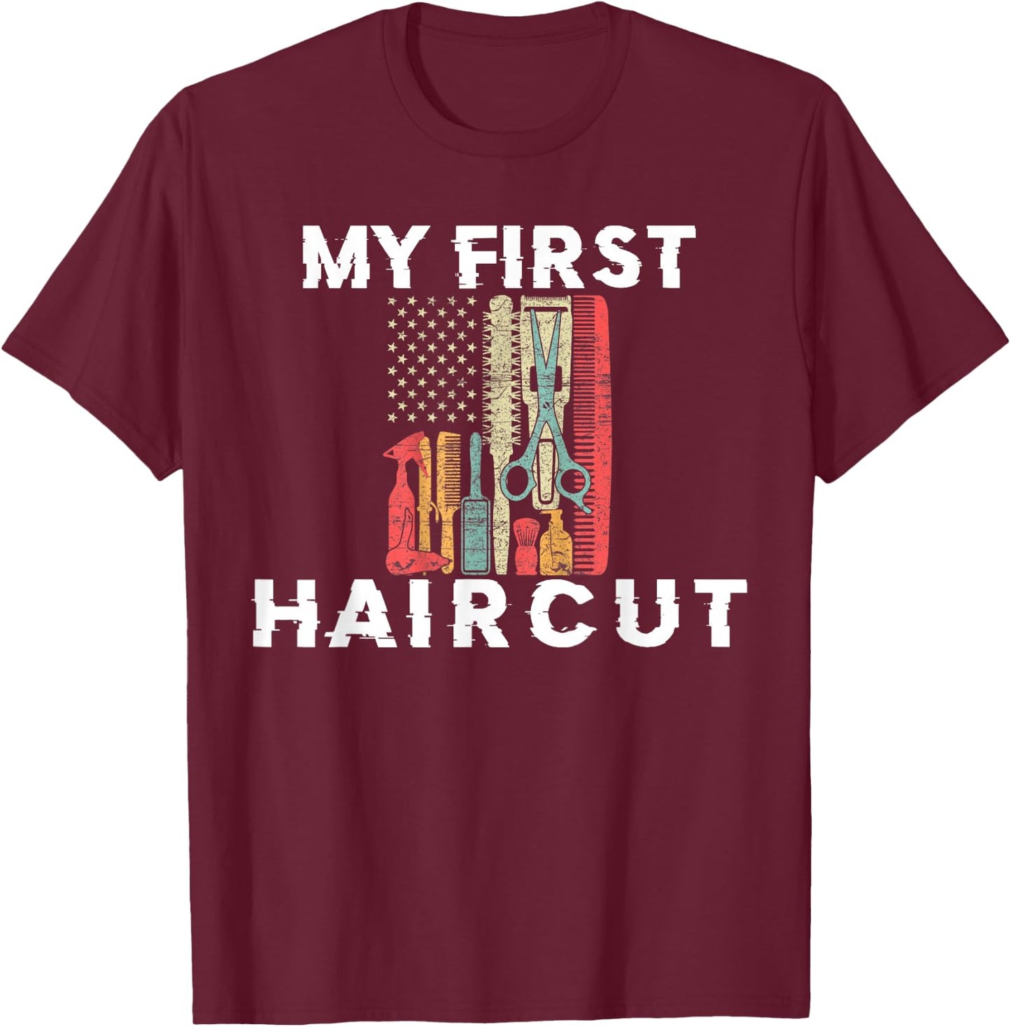 This Is My First Haircut Barber Barbershop Kids Boys Hair T-Shirt - T-Shirt | Maroon