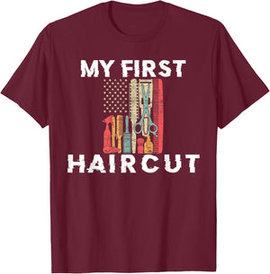 This Is My First Haircut Barber Barbershop Kids Boys Hair T-Shirt - T-Shirt | Maroon