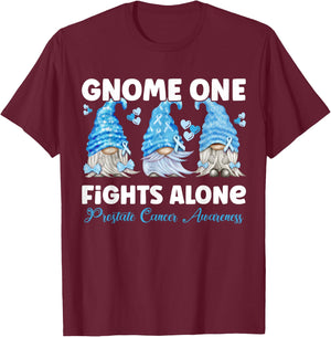 Gnome One Fights Alone Light Blue| Prostate Cancer Awareness T-Shirt - T-Shirt | Maroon