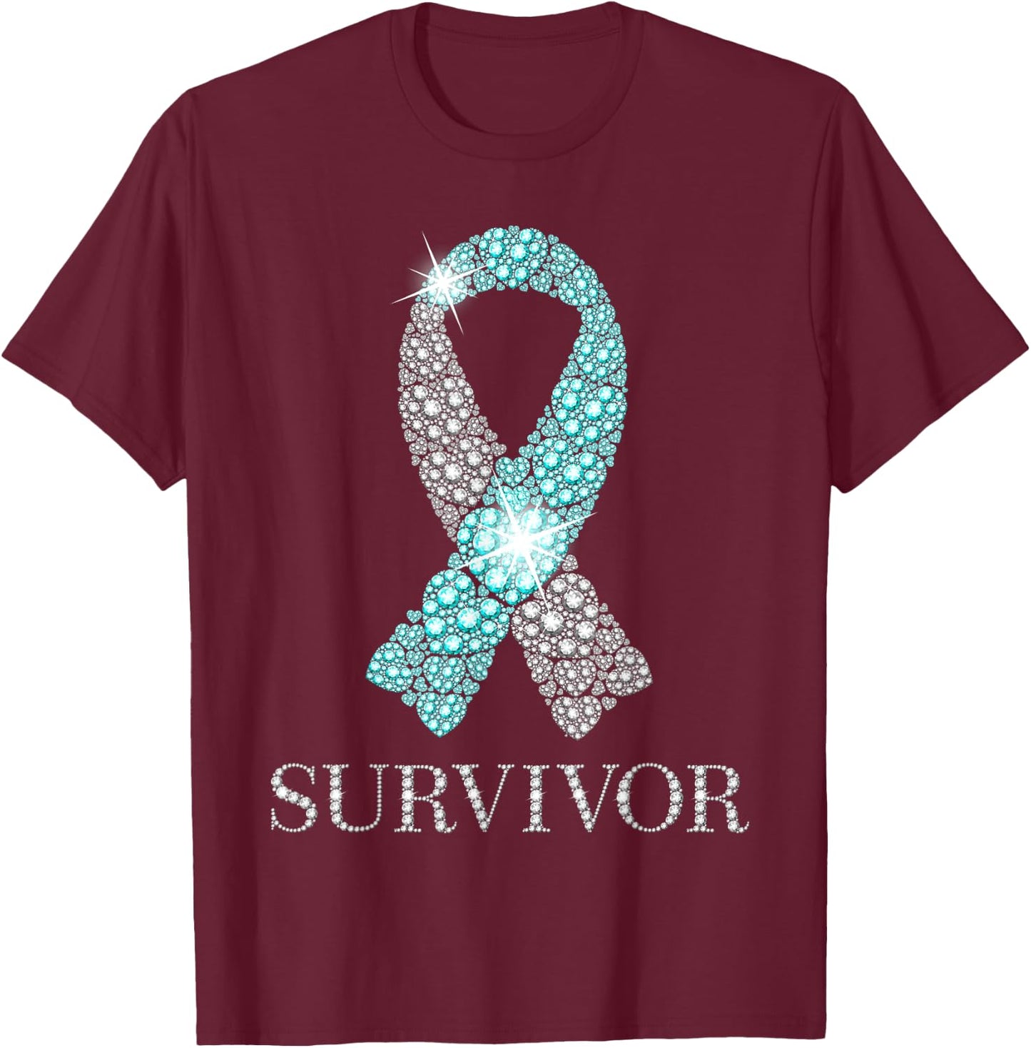 Cervical Cancer Survivor Teal & White Ribbon Awareness T-Shirt - T-Shirt | Maroon
