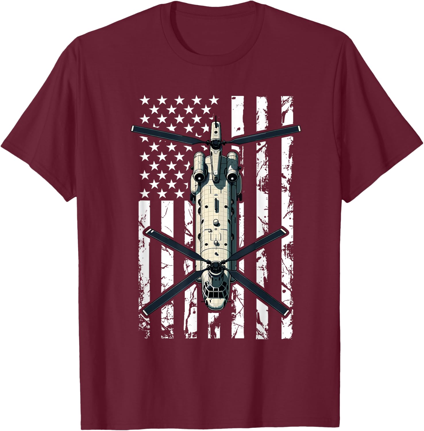 CH 47 Chinook Helicopter Pilot USA Flag Retired Veteran T-Shirt - T-Shirt | Maroon