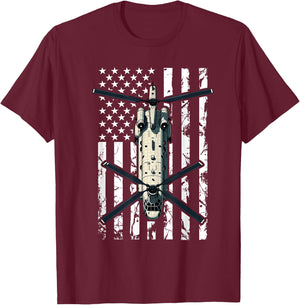 CH 47 Chinook Helicopter Pilot USA Flag Retired Veteran T-Shirt - T-Shirt | Maroon