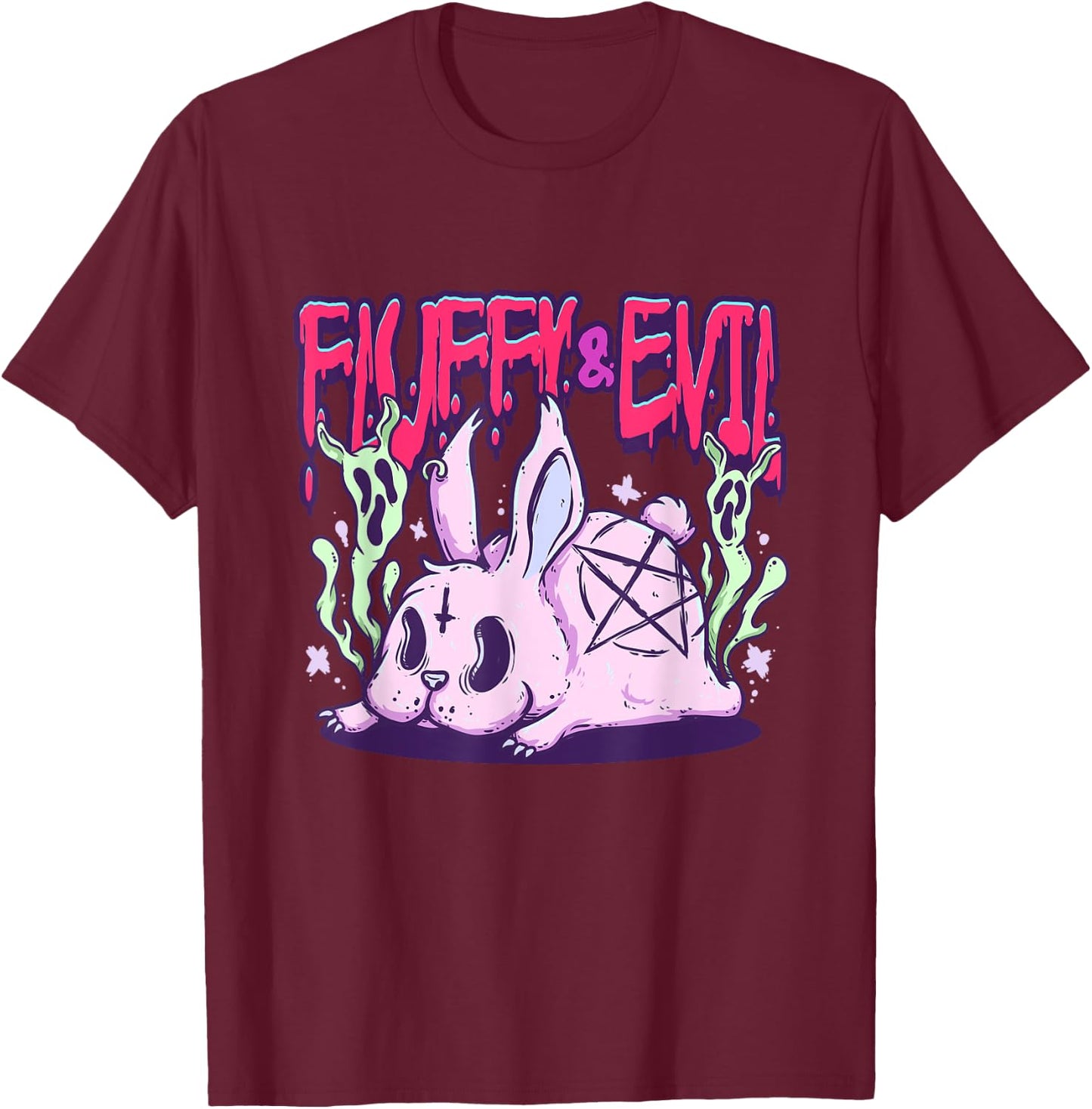 Fluffy & Evil Pastel Goth Rabbit Voodoo Satanic Bunny T-Shirt - T-Shirt | Maroon