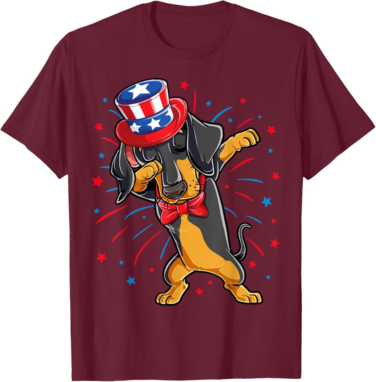 Dabbing Dachshund 4th of July T shirt Men USA American Flag T-Shirt - T-Shirt | Maroon