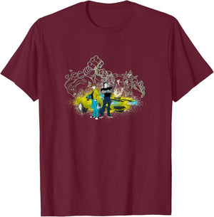 Ben 10: Alien Force Ben & Kevin Spray Painted Car Retro Shot T-Shirt - T-Shirt | Maroon