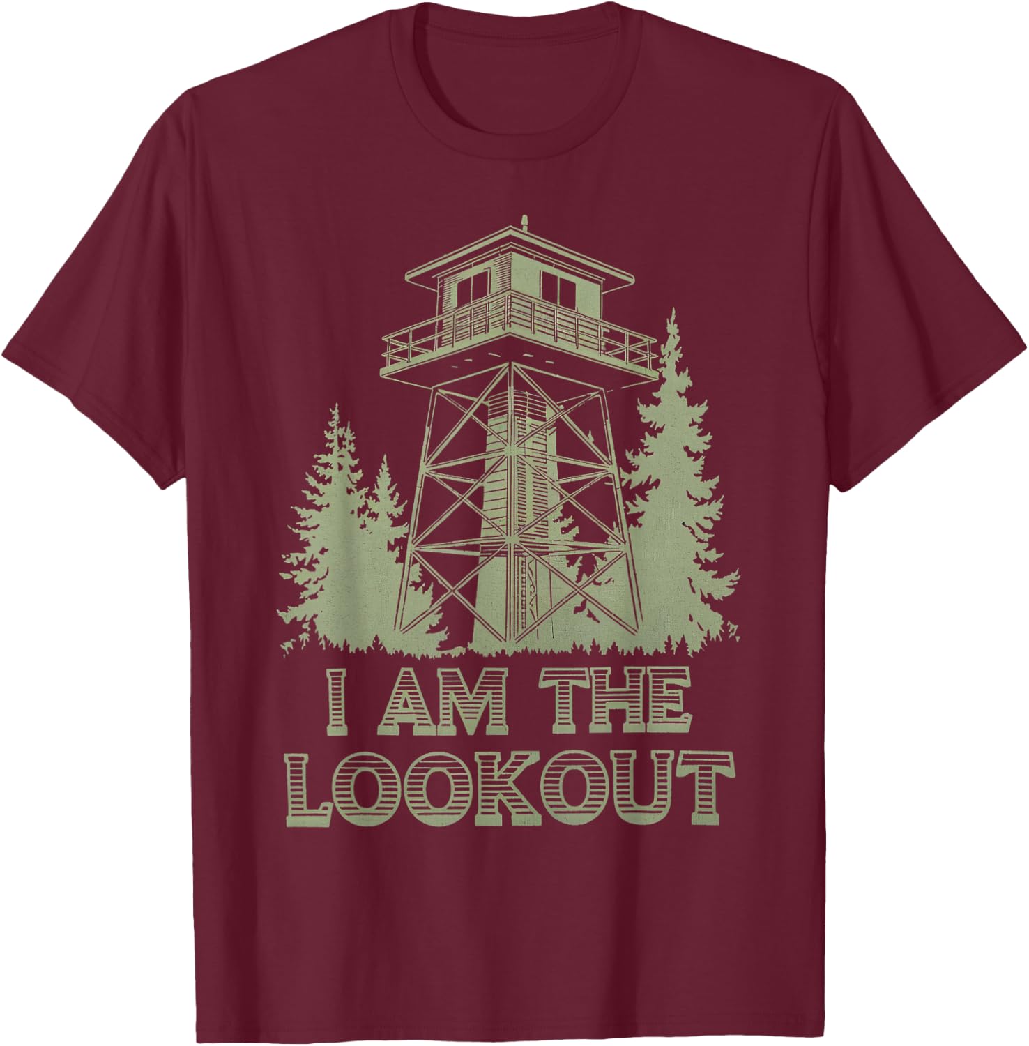 Fire Lookout Tower Vintage Forest Park Nature Ranger T-Shirt - T-Shirt | Maroon