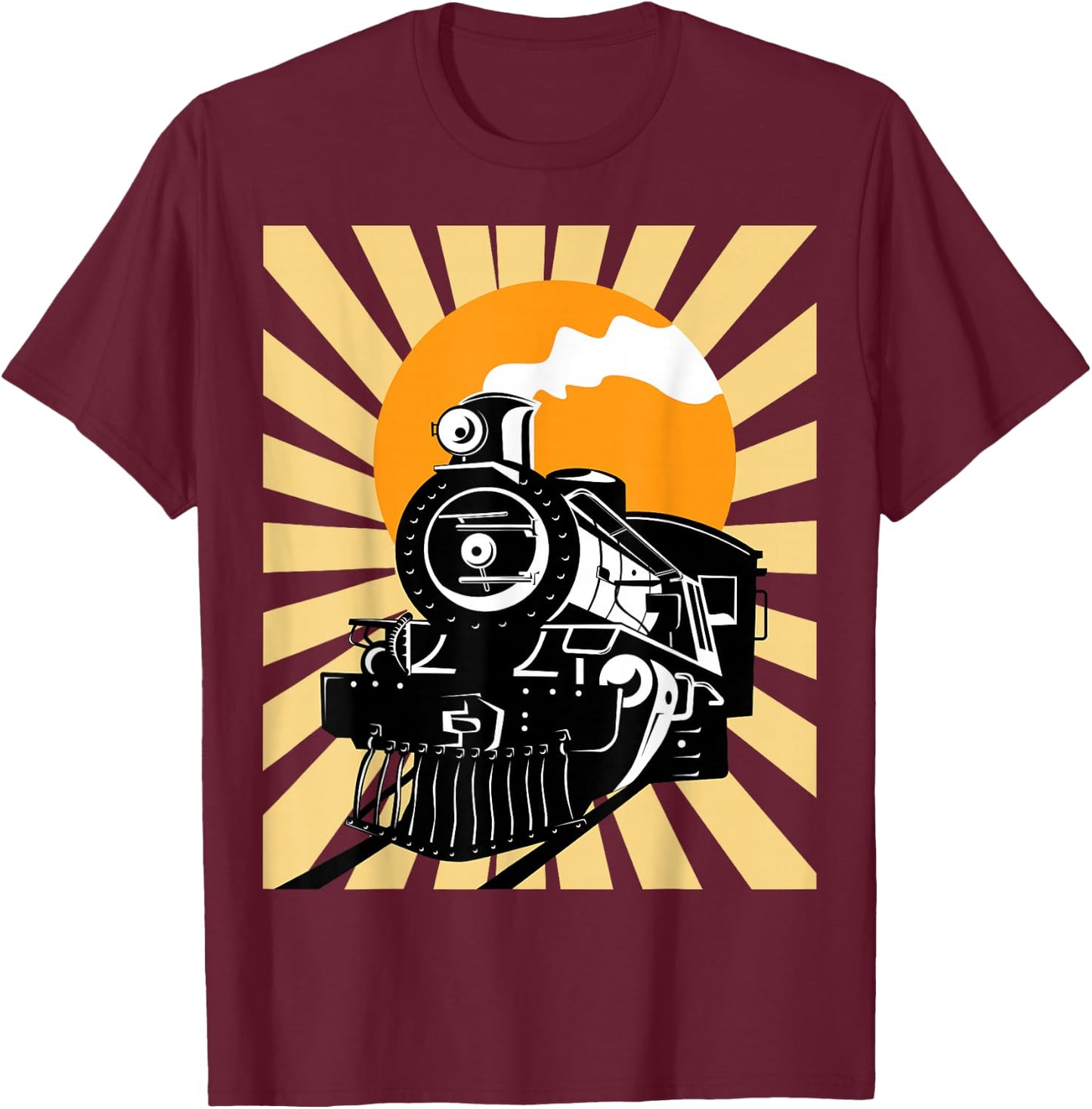 Vintage Train Shirt - Steam Locomotive T-Shirt - T-Shirt | Maroon