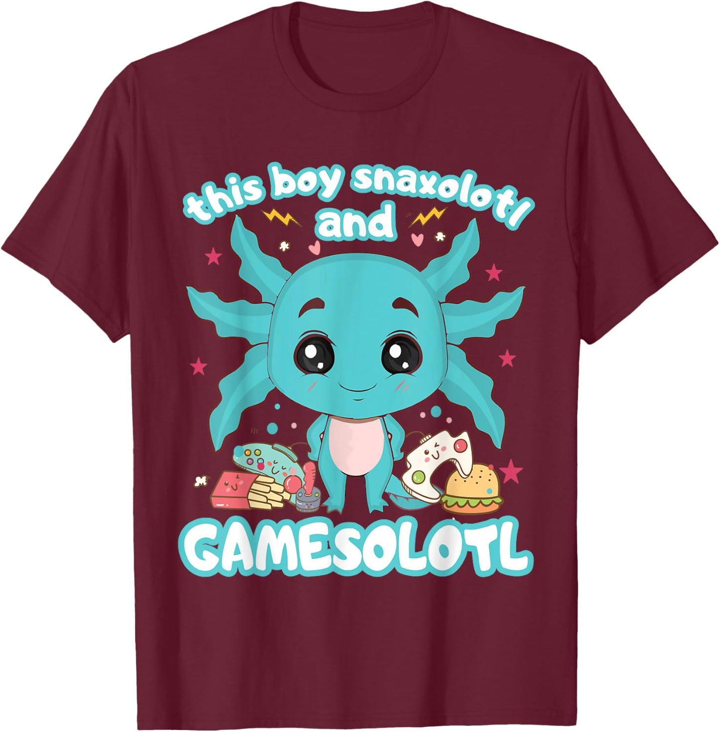 Gamesolotl Gamer Axolotl Gamer Boy Snaxolotl Gamesolotl T-Shirt - T-Shirt | Maroon