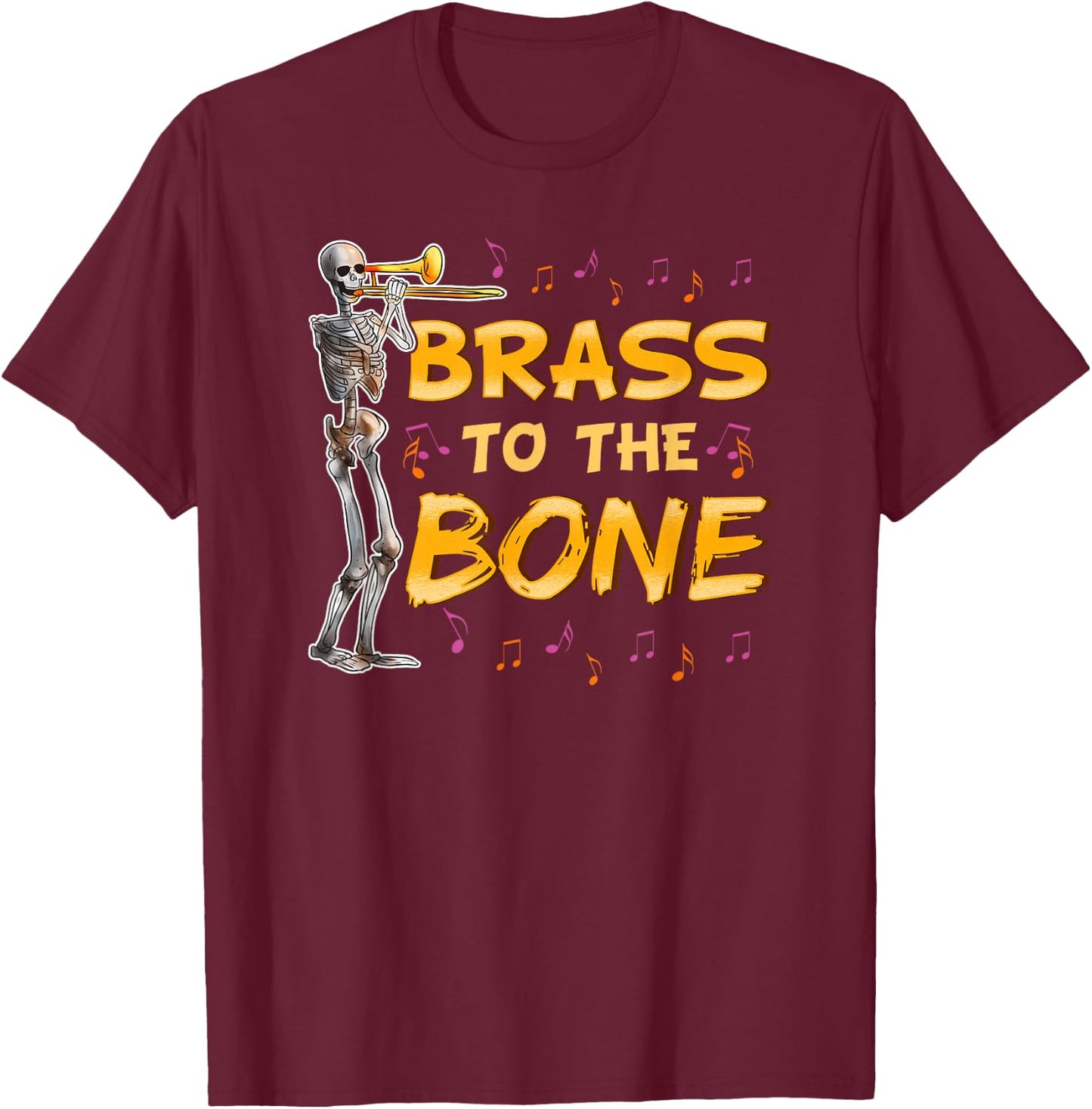 Trombone Shirt Funny Men Women Youth Skeleton Trombonist T-Shirt - T-Shirt | Maroon