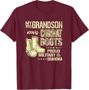 My Grandson Wears Combat Boots - Proud Military Grandma Gift Small T-Shirt - T-Shirt | Maroon