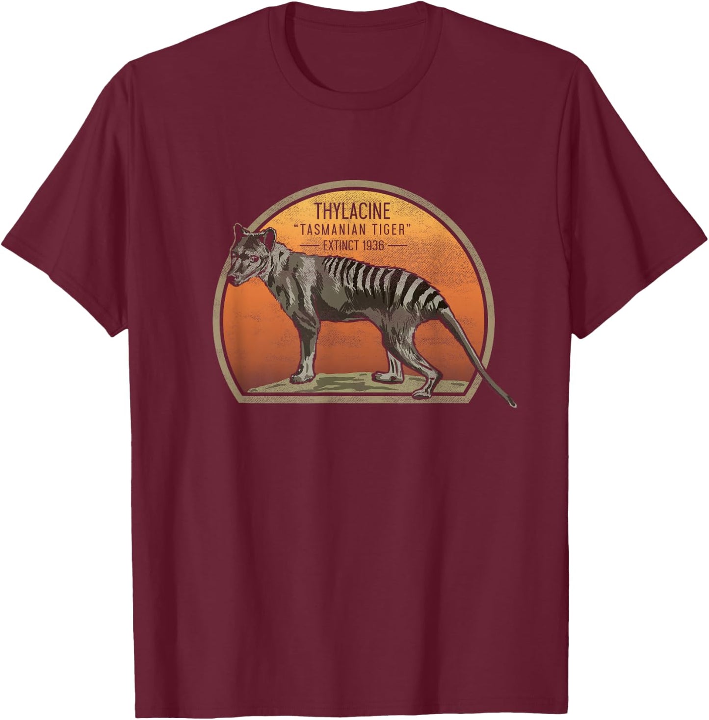Tasmanian Tiger Tylacine Wolf Australian Extinct Art Picture T-Shirt - T-Shirt | Maroon