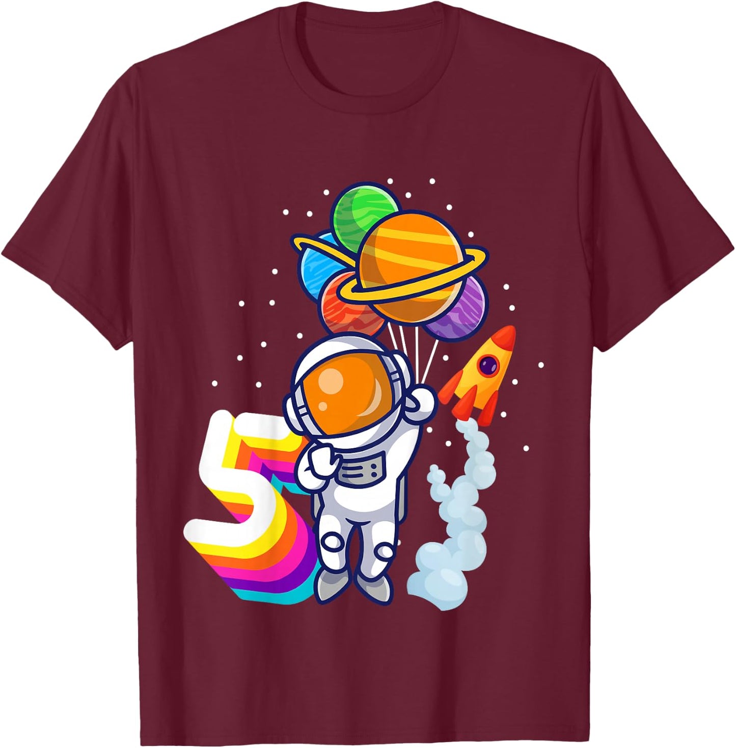 5th Birthday Boy Astronaut 5 Years Space Travel Space T-Shirt - T-Shirt | Maroon