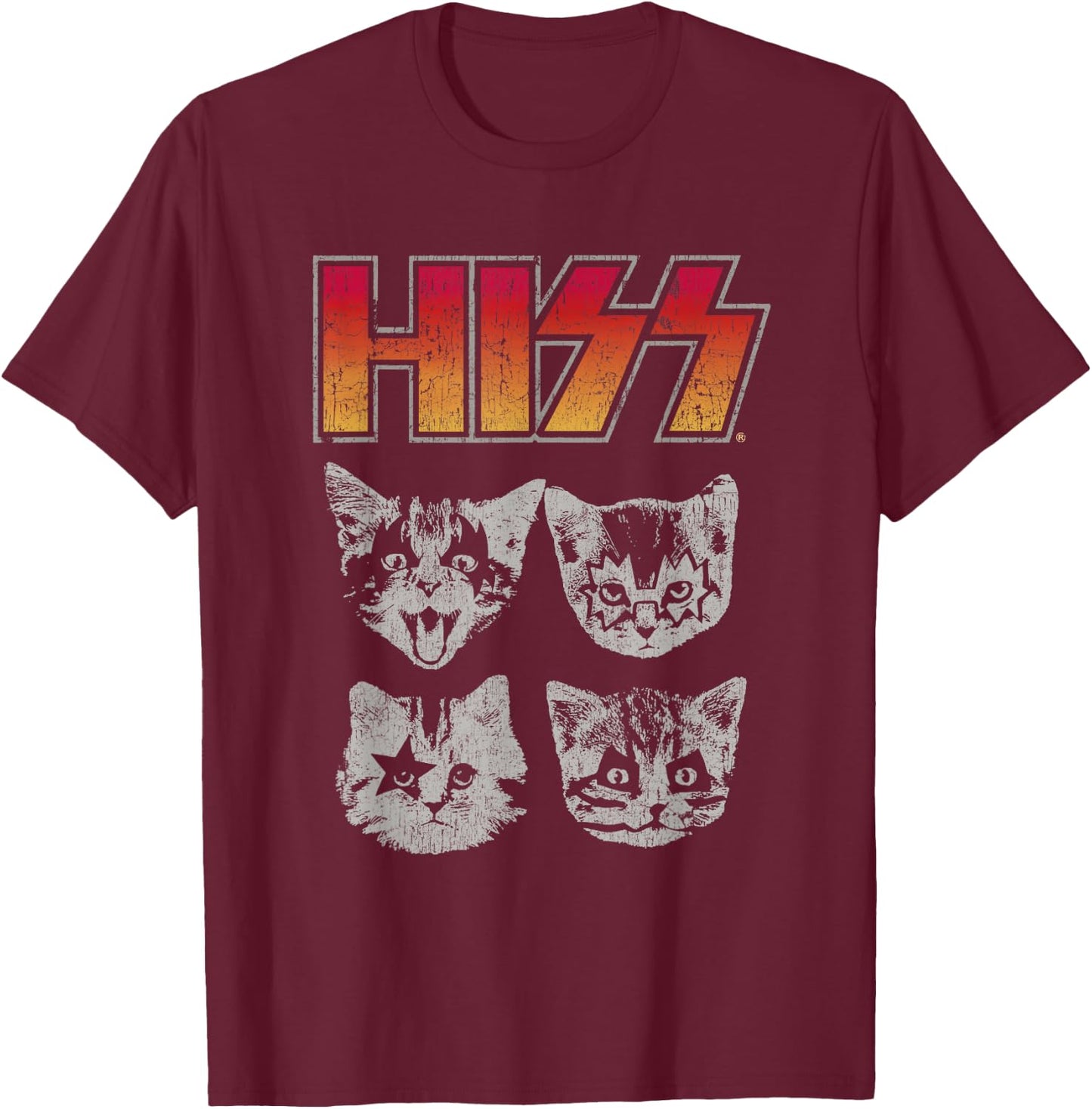 HISS Cat Funny Cats Kittens Rock Music Cat Lover Hiss , Black T-Shirt - T-Shirt | Maroon