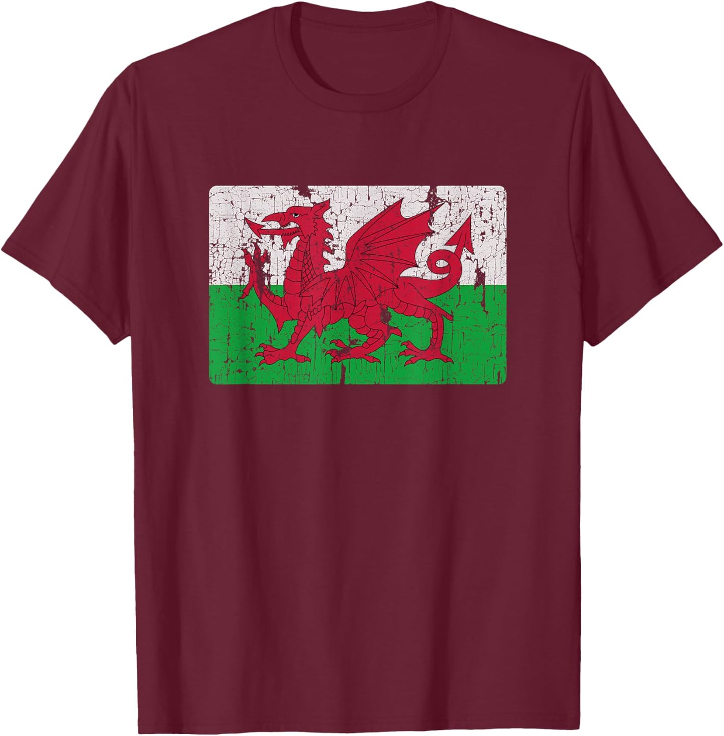 Vintage Welsh Flag Of Wales Souvenir T-Shirt - T-Shirt | Maroon