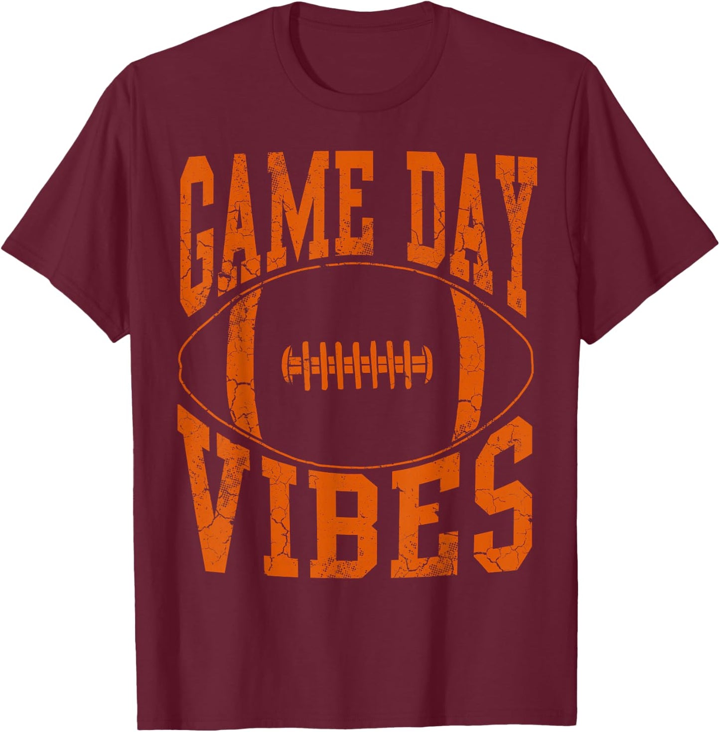 Game Day Vibes Orange Football Vintage Distressed T-Shirt - T-Shirt | Maroon