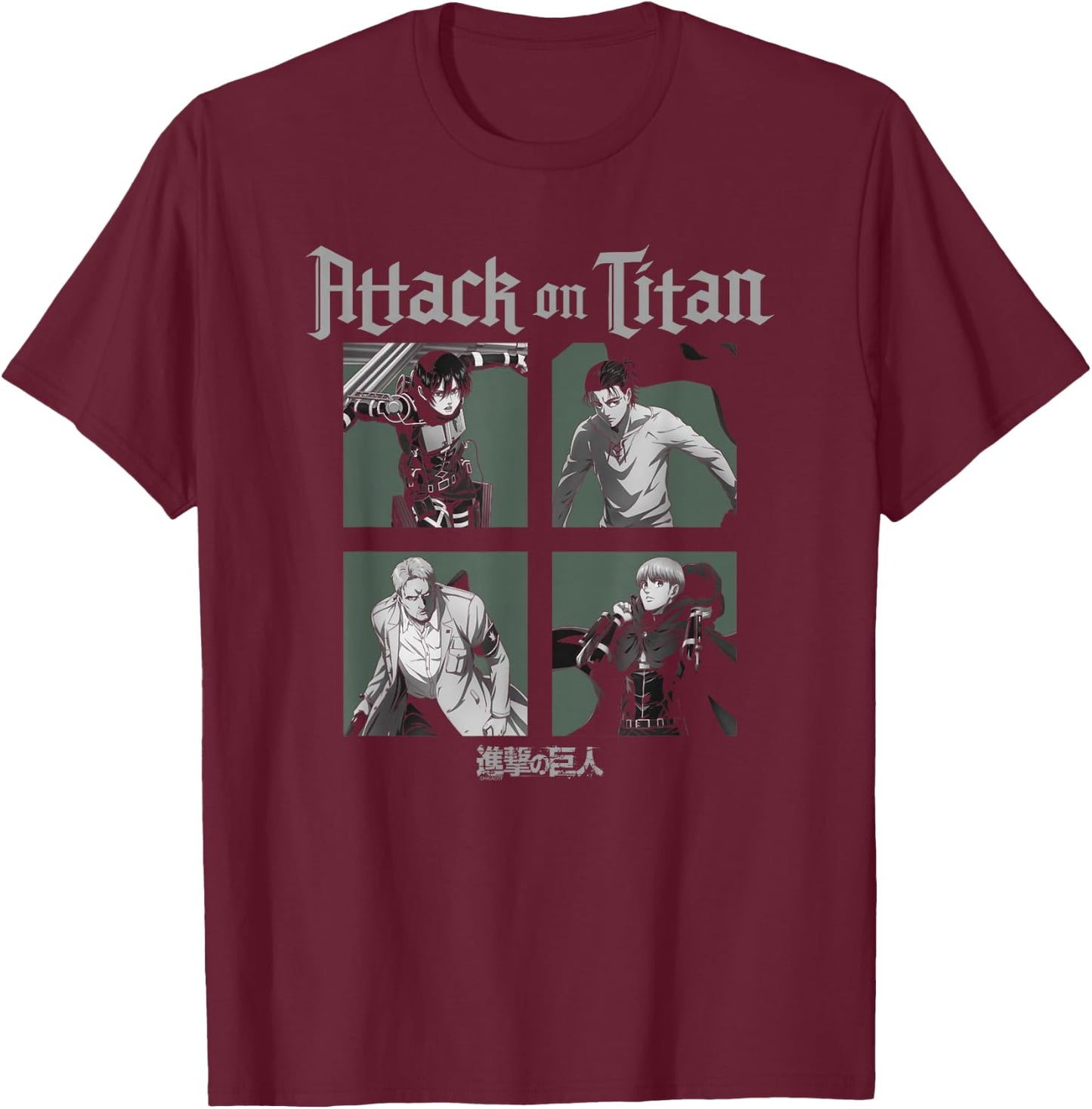 Attack on Titan Season 4 Character Portrait Squares Anime T-Shirt - T-Shirt | Maroon