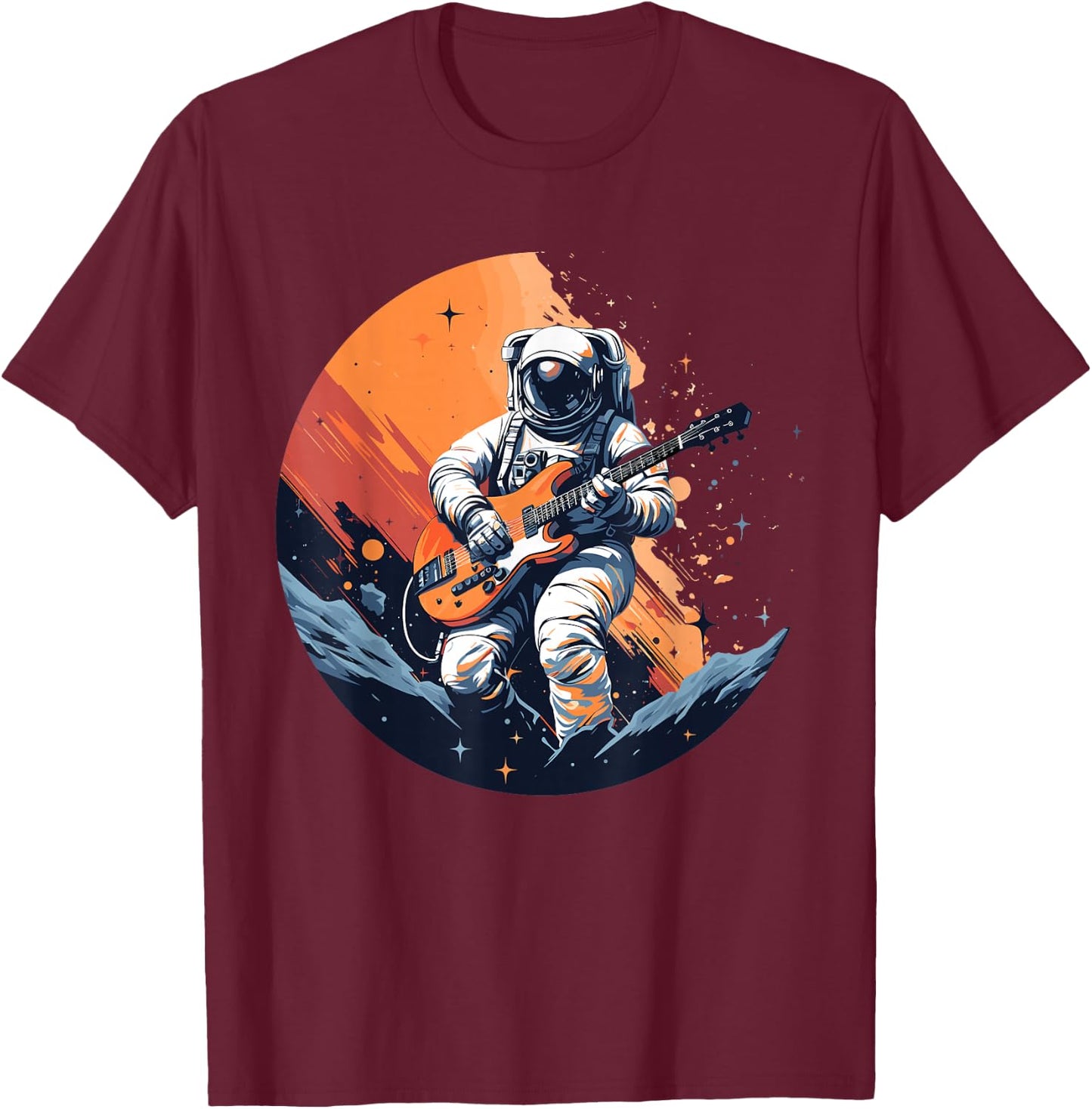 Cool Design with an Astronaut playing Guitar T-Shirt - T-Shirt | Maroon