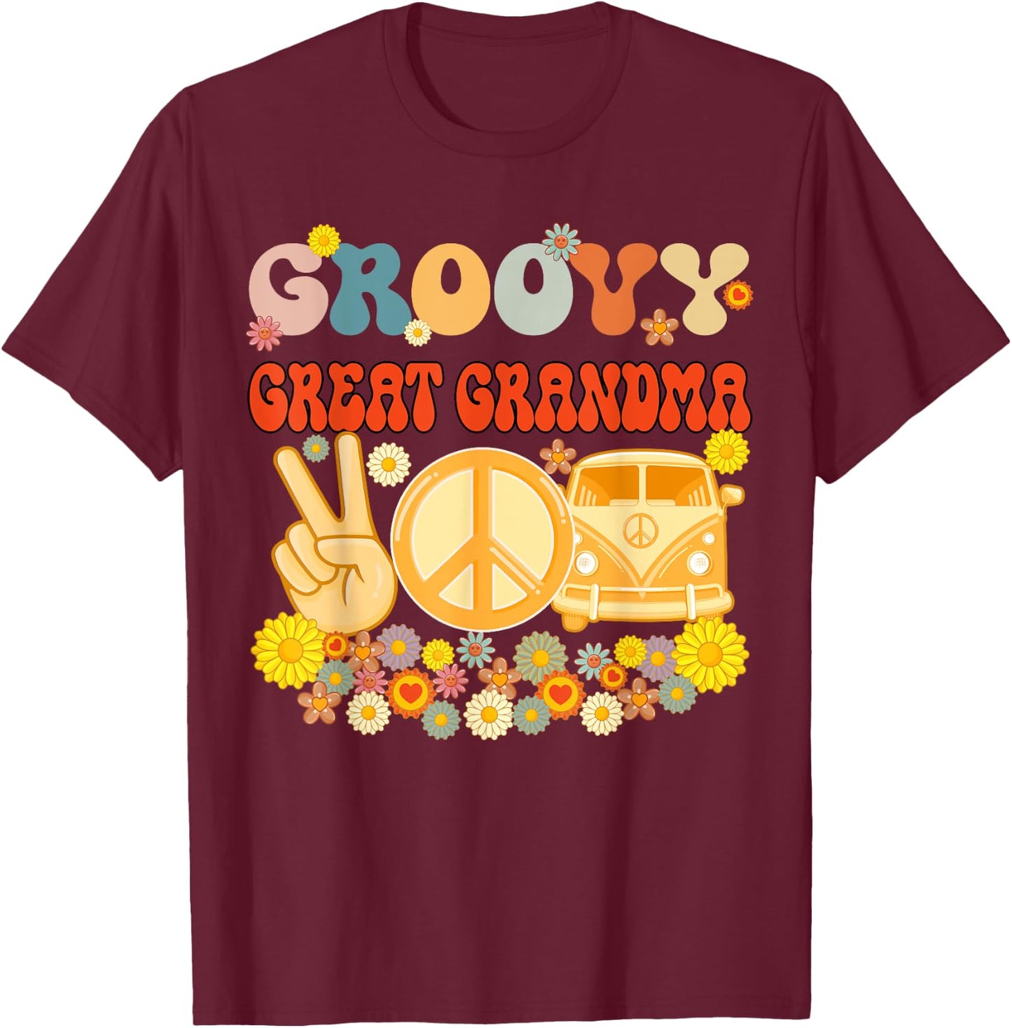 Groovy Great Grandma Retro Matching Family Baby Shower T-Shirt - T-Shirt | Maroon