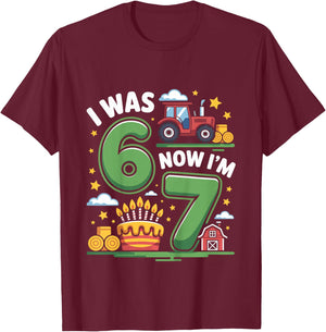 I was 6 Now I’m 7 Farm Tractor 67 T-Shirt - T-Shirt | Maroon