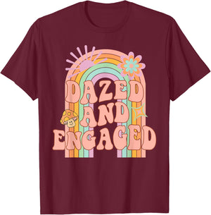 Dazed and Engaged Groovy Rainbow Team Bride Bachelorette T-Shirt - T-Shirt | Maroon