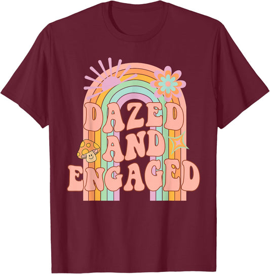 Dazed and Engaged Groovy Rainbow Team Bride Bachelorette T-Shirt - T-Shirt | Maroon