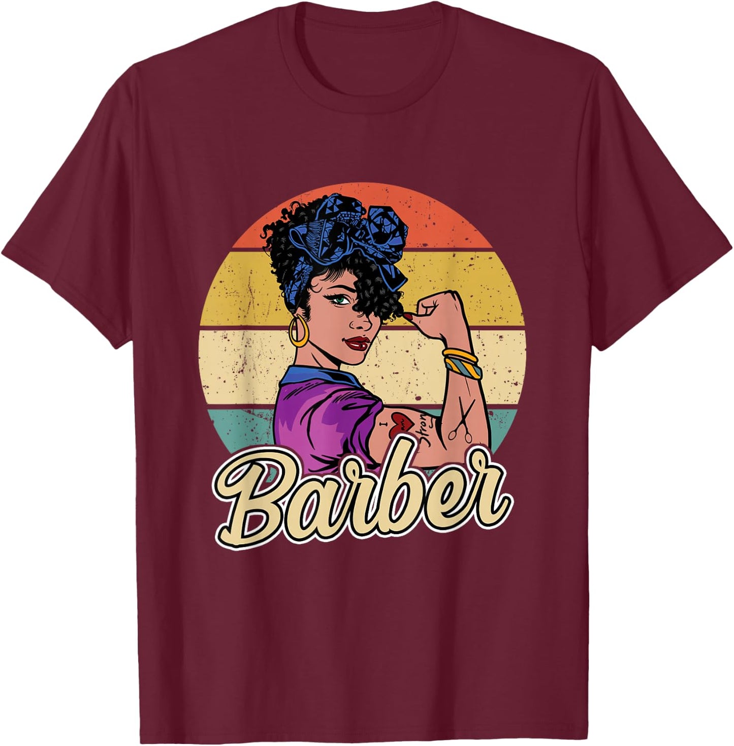 Barber Girl Vintage Barber Gift T-Shirt - T-Shirt | Maroon