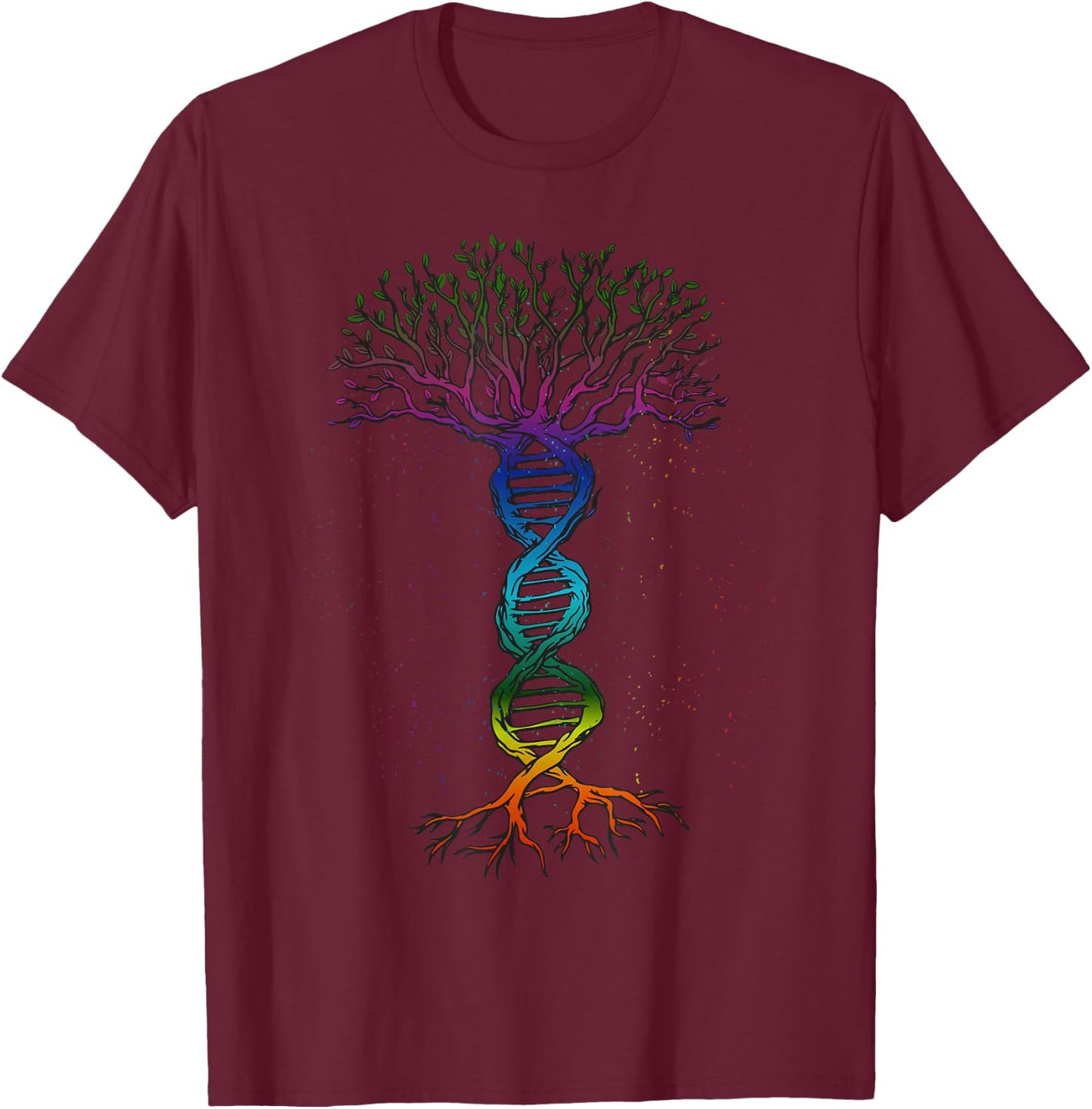Rainbow DNA Tree Science Nerd Microbiology Biology Teacher T-Shirt - T-Shirt | Maroon