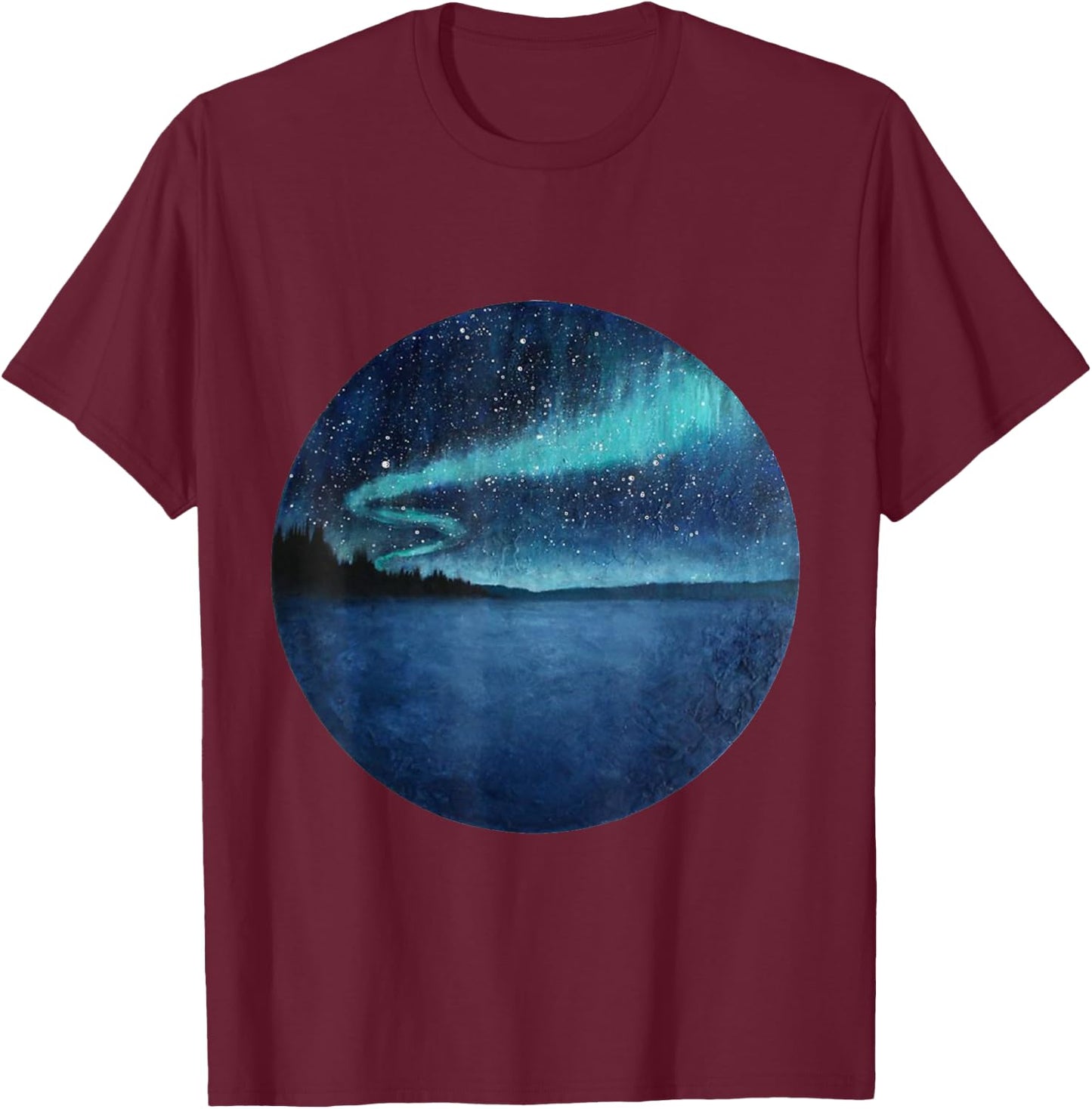 Northern Lights Aurora Borealis T-Shirt - T-Shirt | Maroon