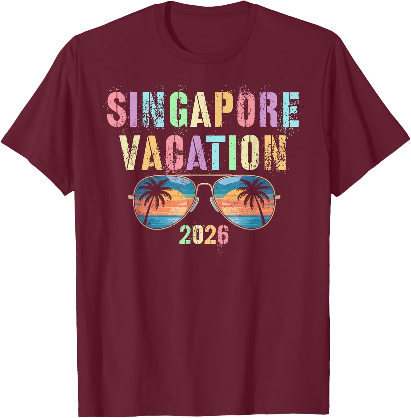 Vintage Singapore Vacation 2026 Trip Cruise Vacay Matching T-Shirt - T-Shirt | Maroon