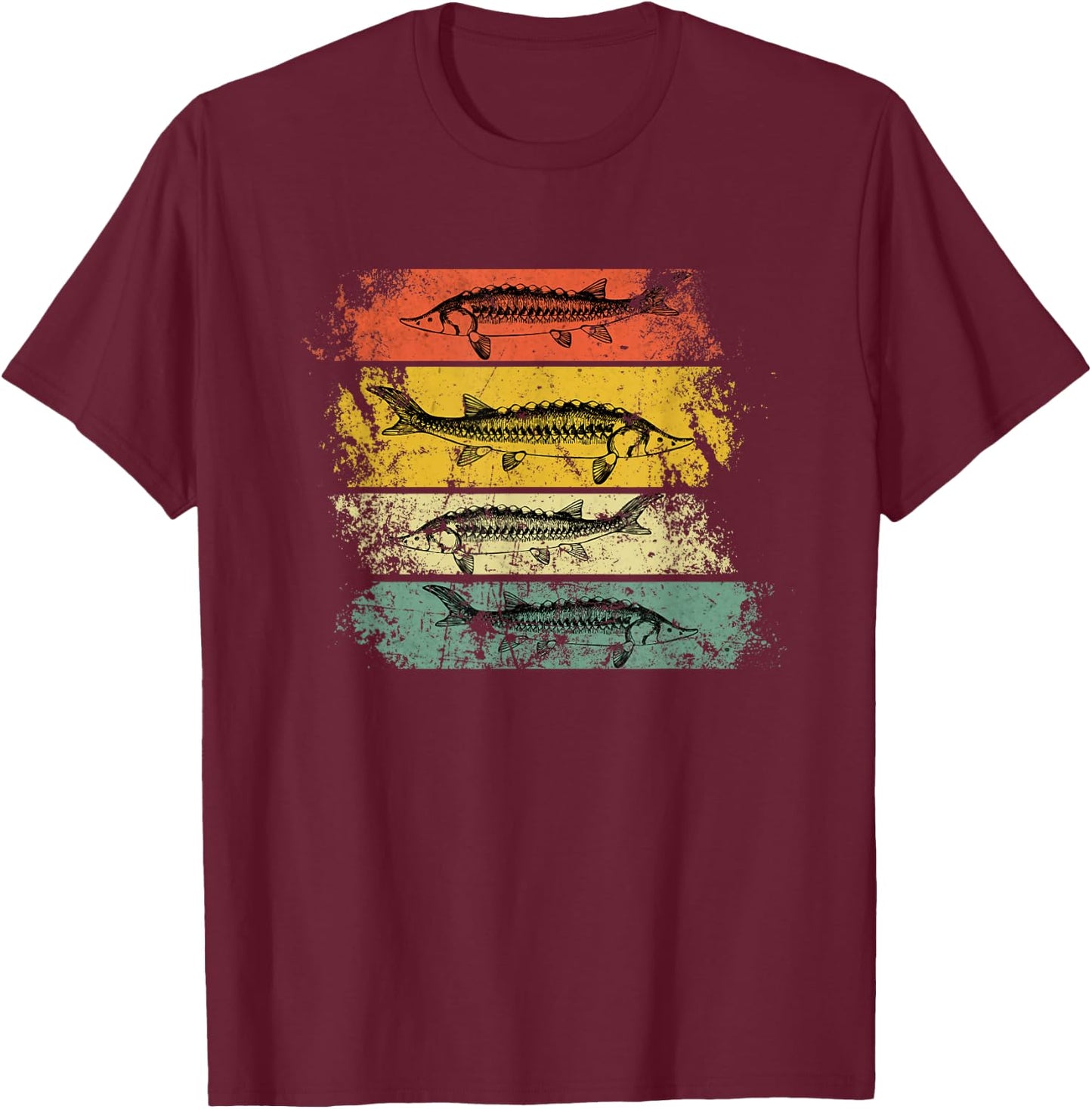 Retro distressed Sturgeon Beluga Grunge T-Shirt - T-Shirt | Maroon