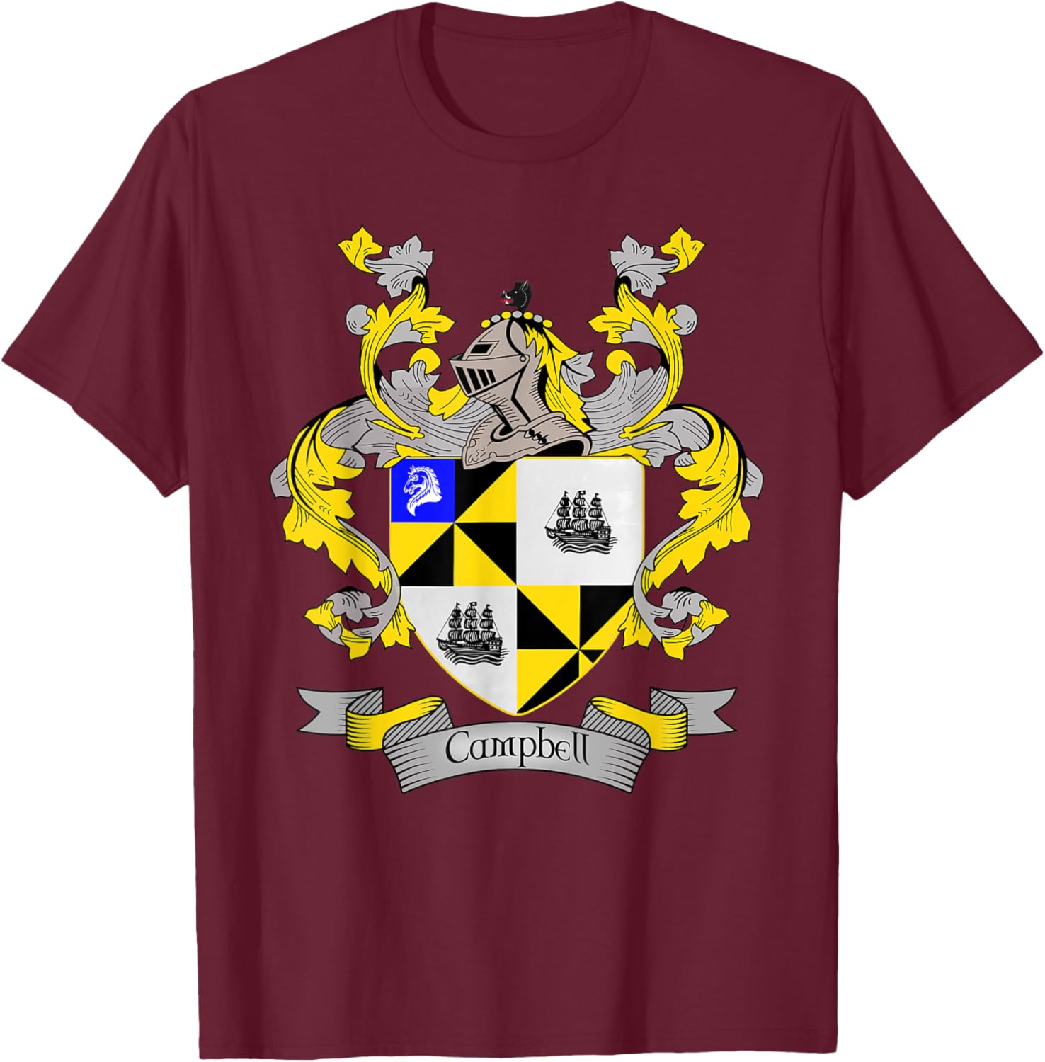 Campbell Coat of Arms | Campbell Surname Family Crest T-Shirt - T-Shirt | Maroon