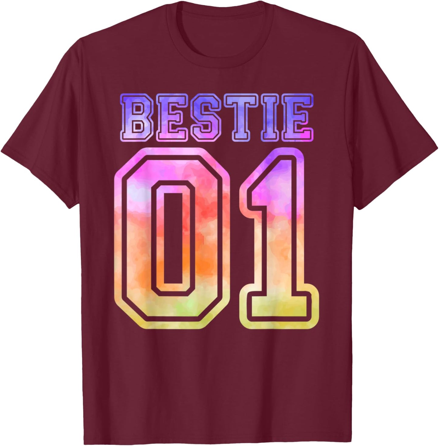 Funny BFF 01 Best Friend Matching Bestie Tie Dye T-Shirt - T-Shirt | Maroon