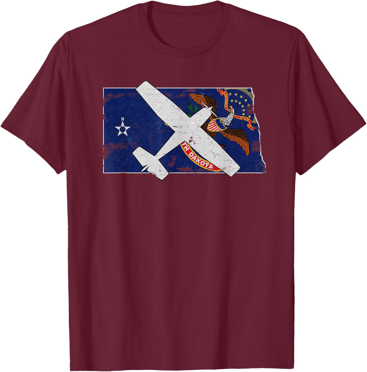 North Dakota Pilot State Flag C172 Skyhawk Airplane Vintage T-Shirt - T-Shirt | Maroon