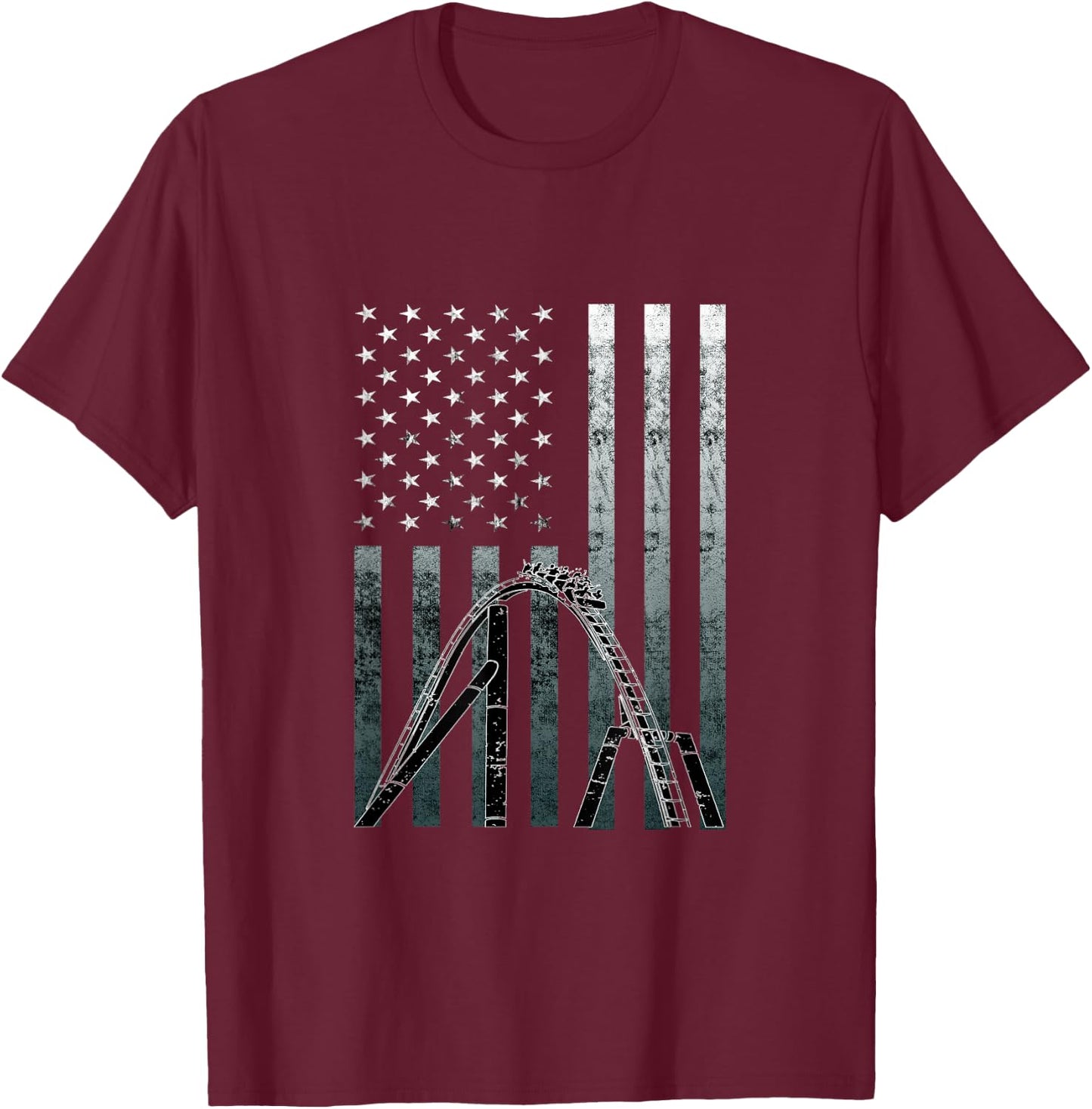 Roller Coaster Vintage USA Flag Theme Park Carnival Ride T-Shirt - T-Shirt | Maroon
