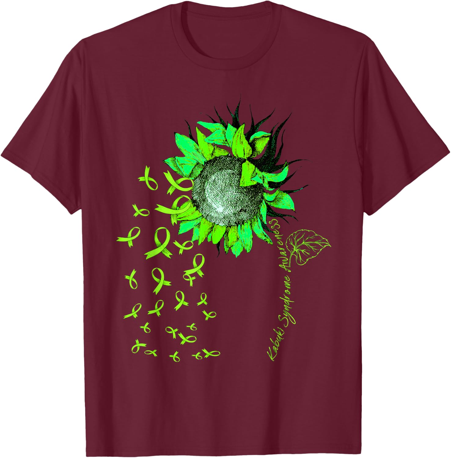 KABUKI SYNDROME AWARENESS Sunflower Lime Ribbon T-Shirt - T-Shirt | Maroon