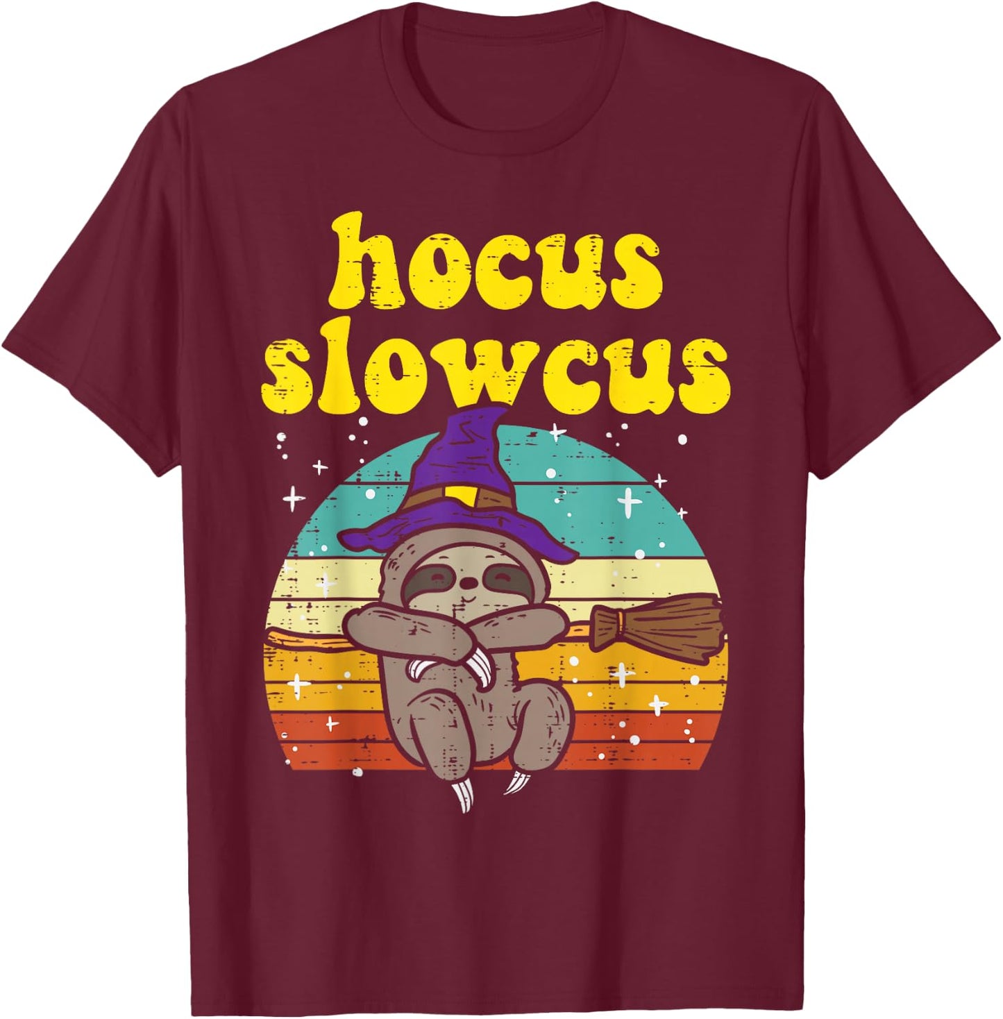 Hocus Slowcus Witch Sloth Retro Cute Animal Halloween Women T-Shirt - T-Shirt | Maroon