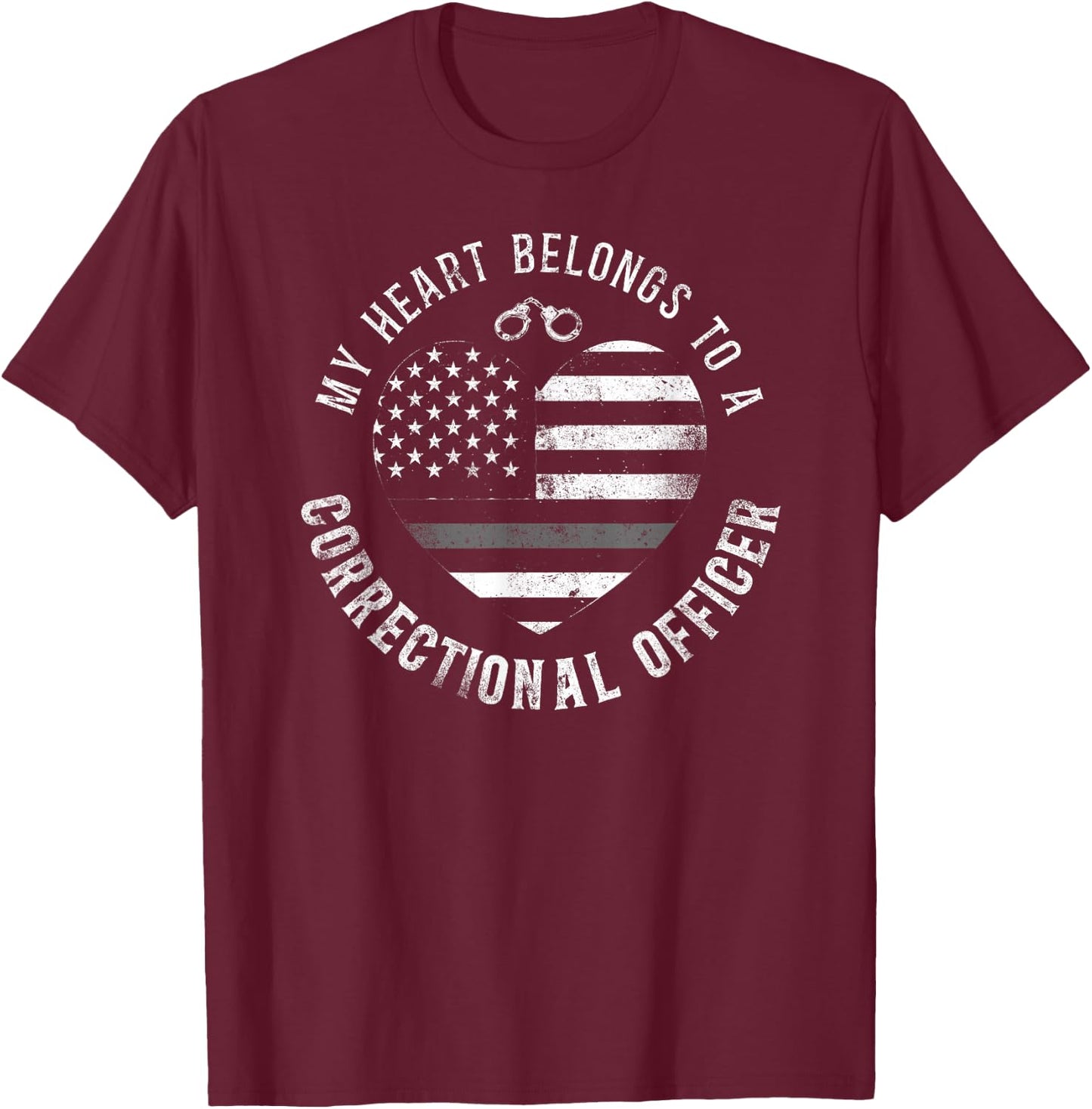 Correctional Officer Girlfriend Wife Heart American Flag T-Shirt - T-Shirt | Maroon