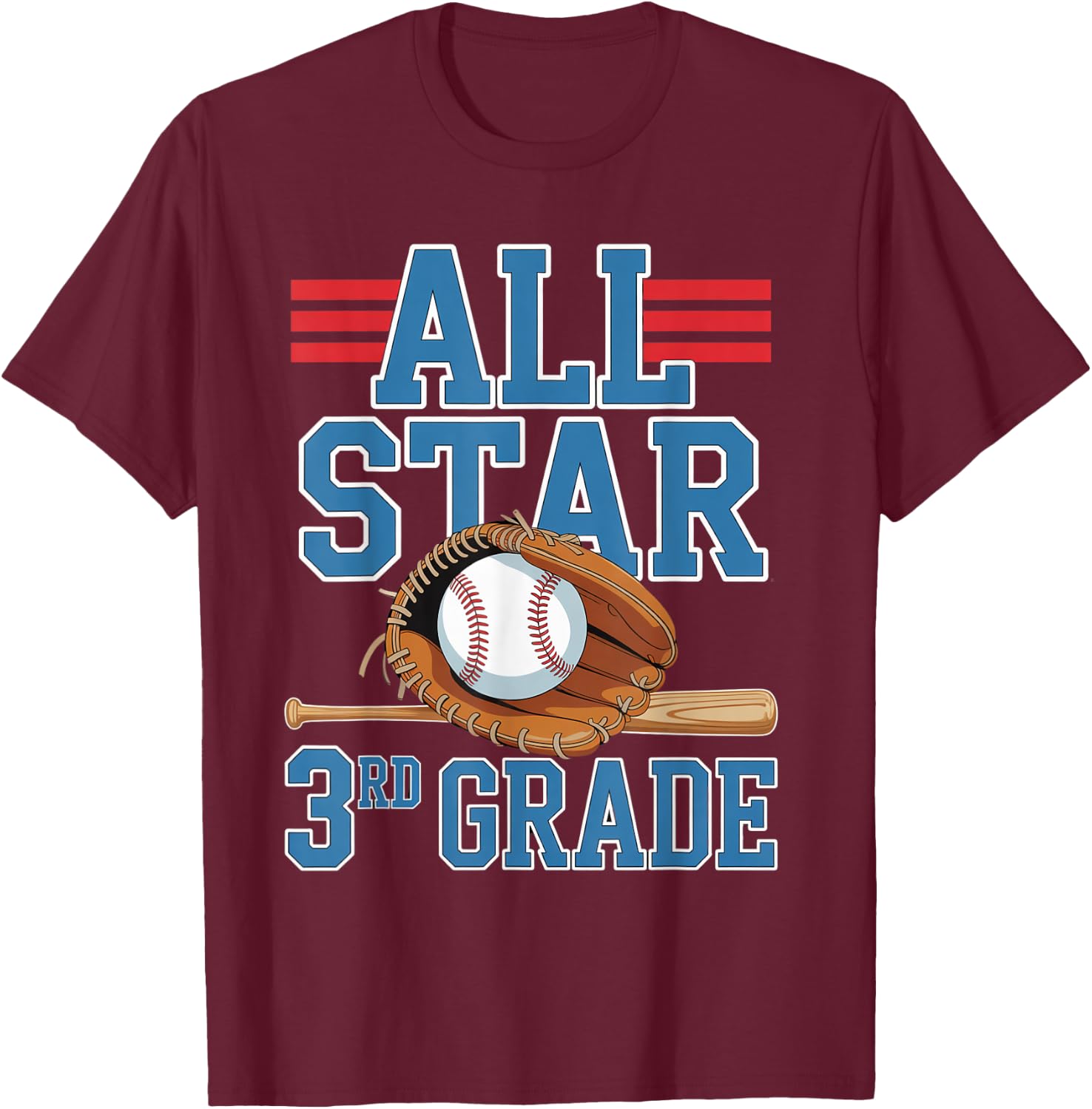 All Star 3rd Grade With Baseball Player First Day Of School T-Shirt - T-Shirt | Maroon