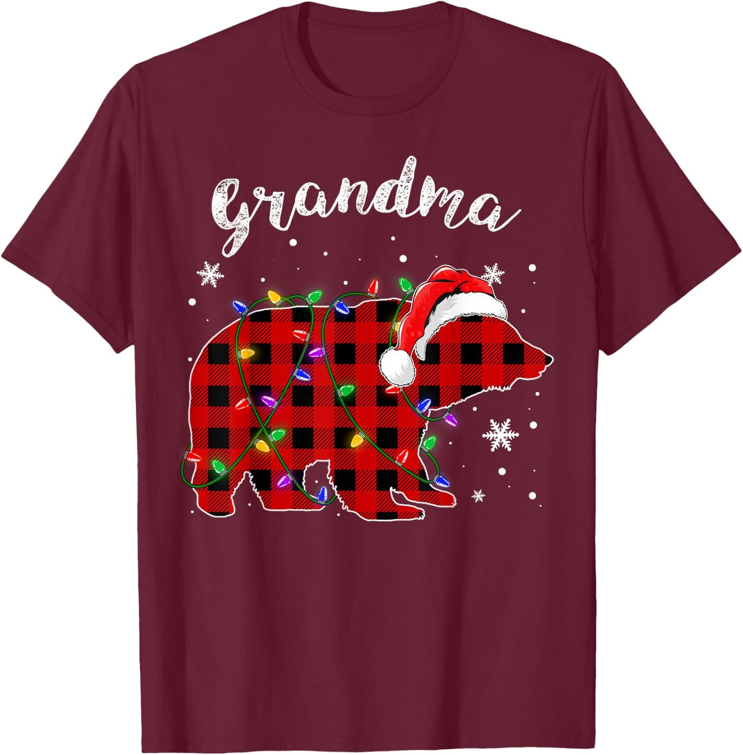Red Plaid Grandma Bear Buffalo Family Pajama Christmas T-Shirt - T-Shirt | Maroon