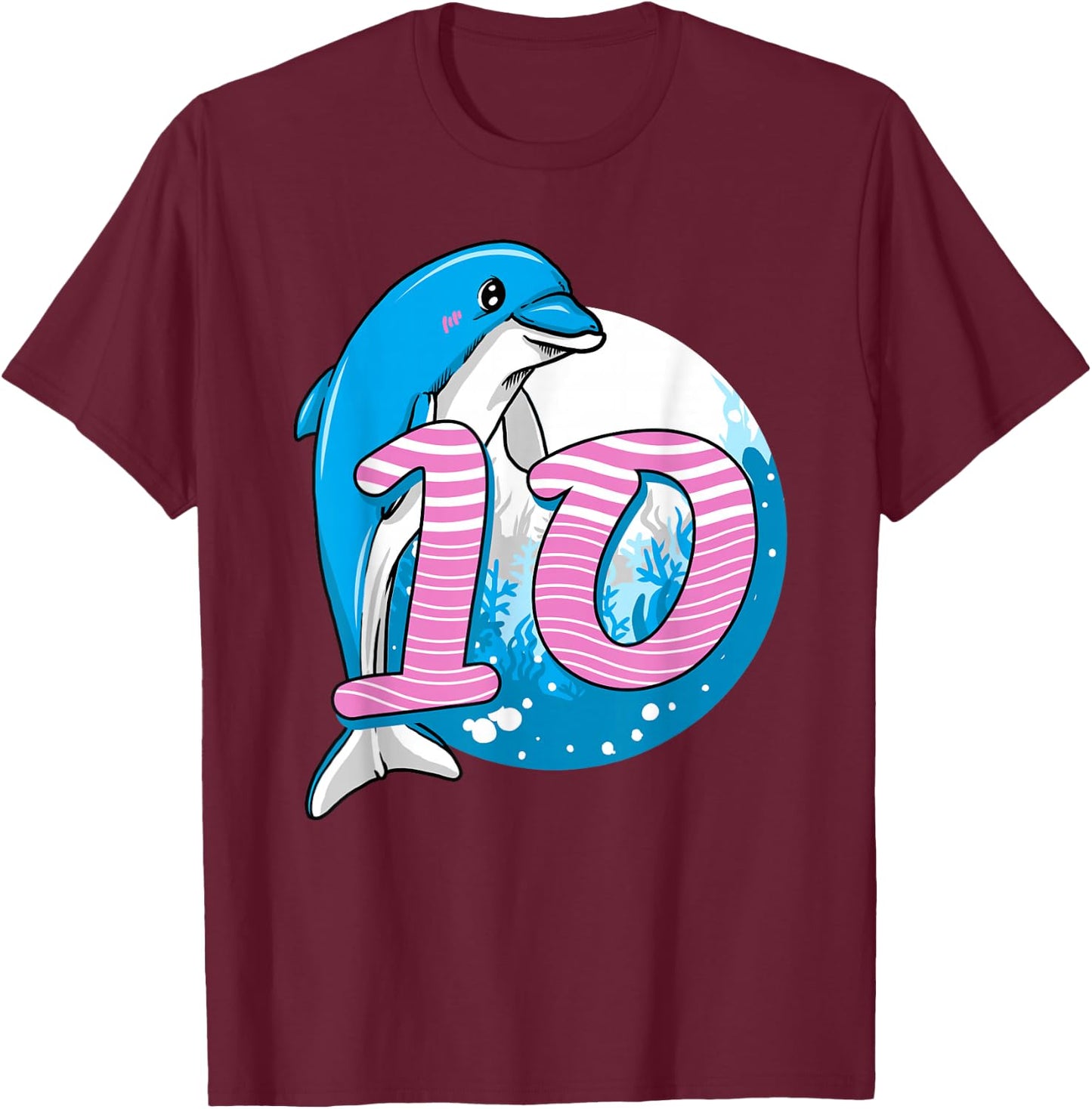 10 Year Dolphin Birthday for 10th Birthday Dolphin Girl T-Shirt - T-Shirt | Maroon
