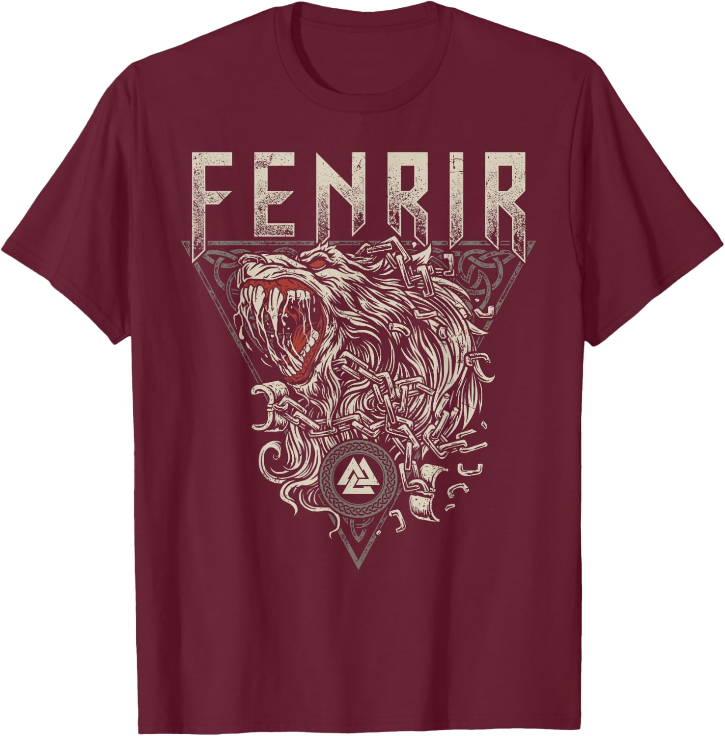 Viking Wolf Fenrir Norse Scandinavian Pagan Mythology T-Shirt - T-Shirt | Maroon