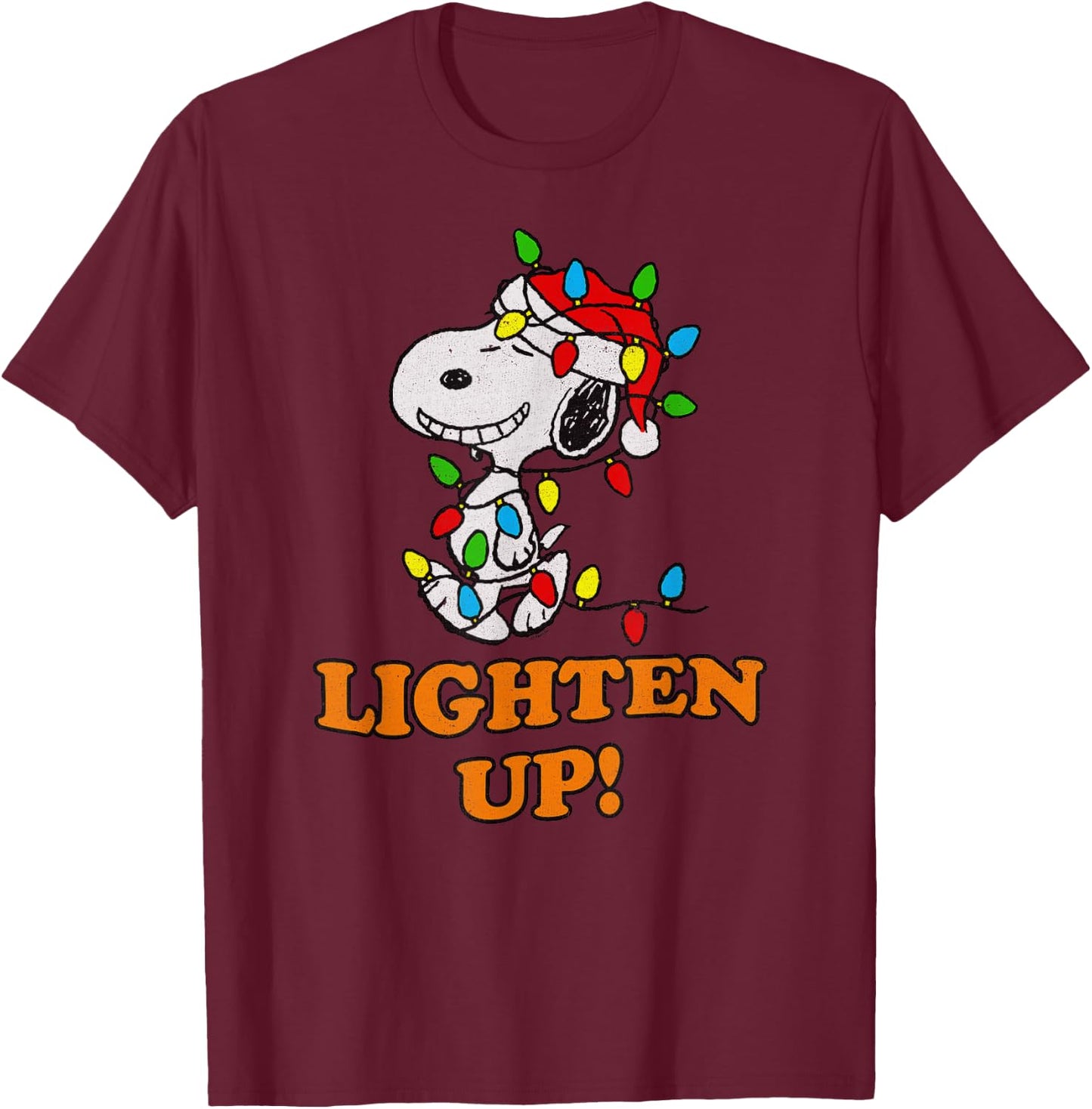 Peanuts Snoopy Christmas Lighten Up Short Sleeve T-Shirt - T-Shirt | Maroon