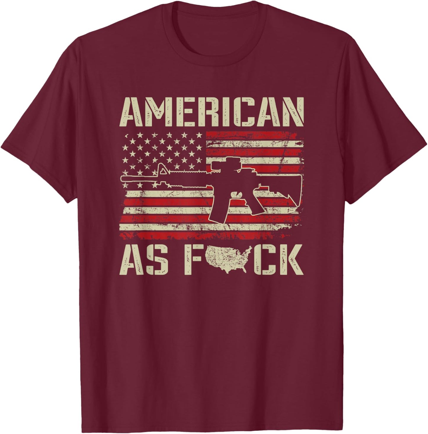 American As F#CK - AR15 Rifle Patriotic Pro Gun Rights USA Men T-Shirt - T-Shirt | Maroon