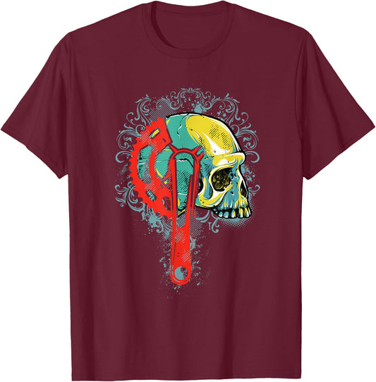 Bike Shirt Gift Boys Men Cyclists Skull Bicycle Crankset T-Shirt - T-Shirt | Maroon